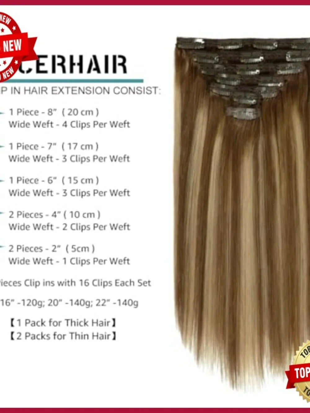 Clip-In Human Hair Extensions 14 Inch Straight 120g 7pcs Remy Hair